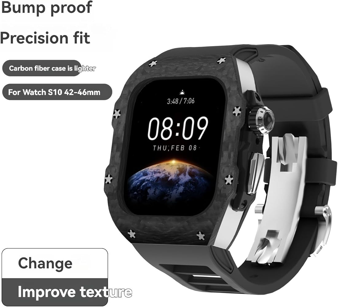 Amazon.co.jp: For Apple Watch Series 10 46mm 42mm 用高級カーボン